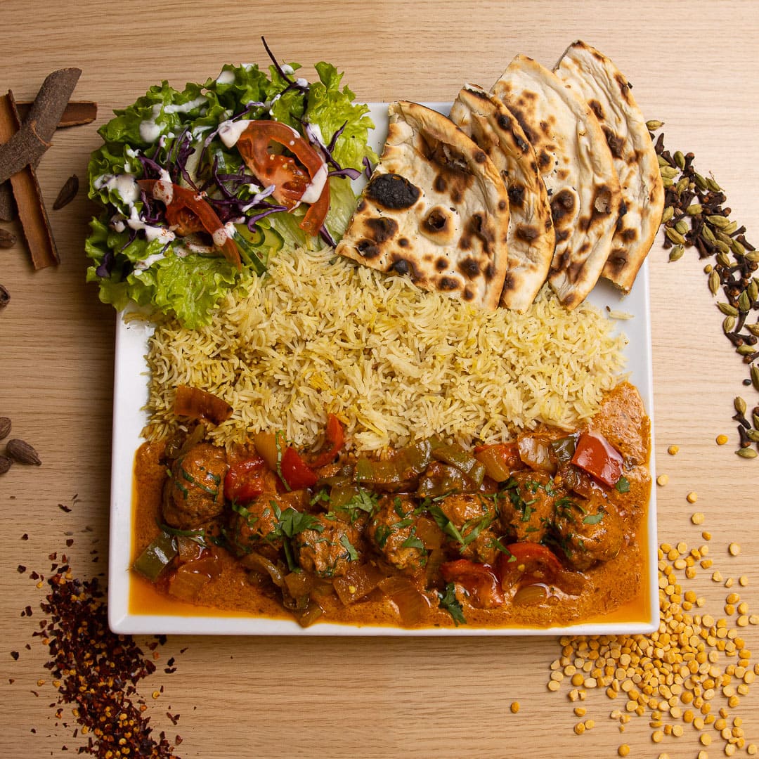 Assiette Boeuf Masala - Kefta de boeuf sauce masala Goa Fast Food Grenoble